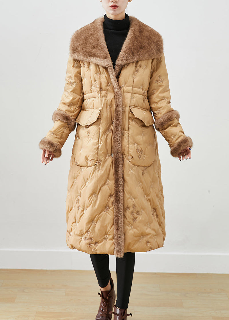 Khaki Embroidered Patchwork Mink Hair Duck Down Canada Goose Jacket Winter