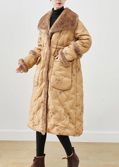Khaki Embroidered Patchwork Mink Hair Duck Down Canada Goose Jacket Winter