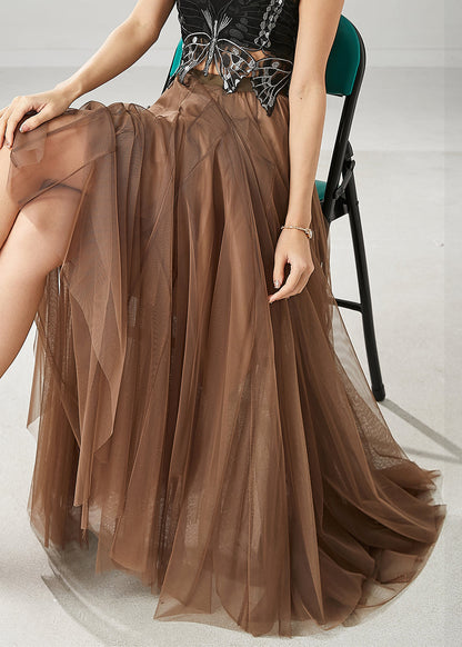 Khaki Exra Large Hem Nail Bead Tulle Skirts Spring