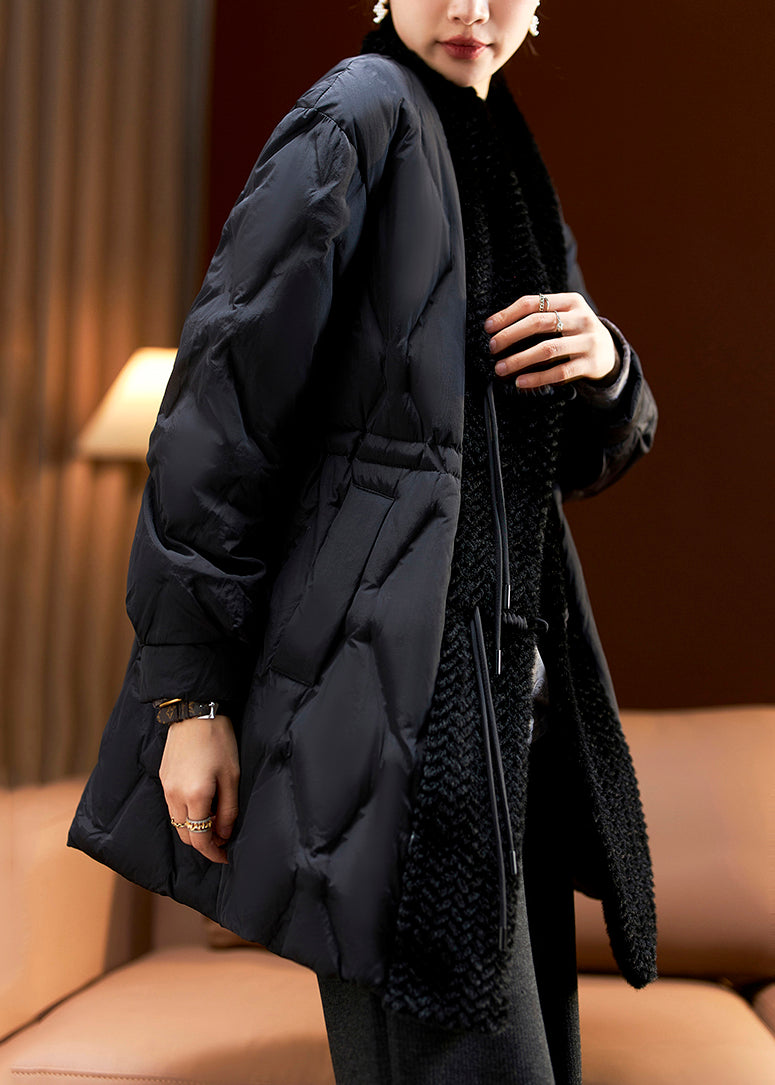 Khaki Green Drawstring Patchwork Duck Down Coat Winter