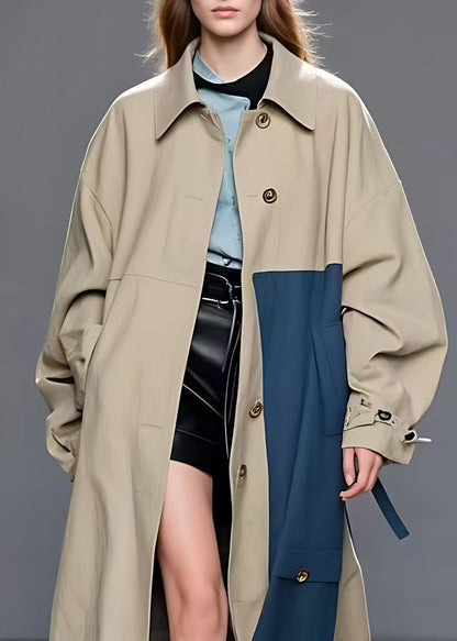 Khaki Peter Pan Collar Pockets Trench Long Sleeve