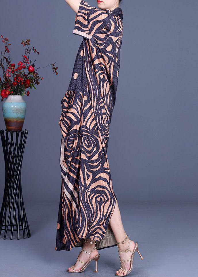 Khaki Print Asymmetrical Design Chiffon Dresses Summer
