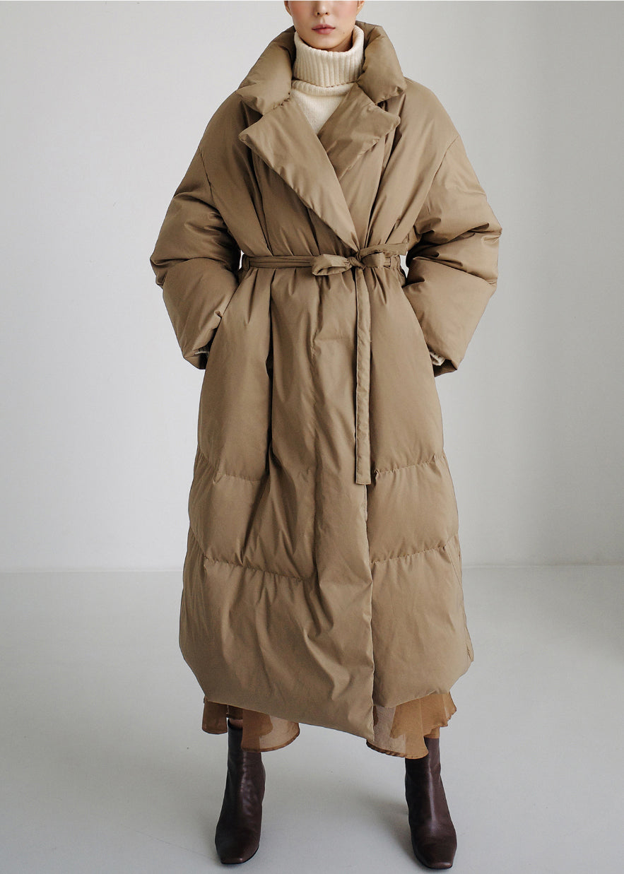 Khaki Stand Collar Pockets Parka Long Sleeve