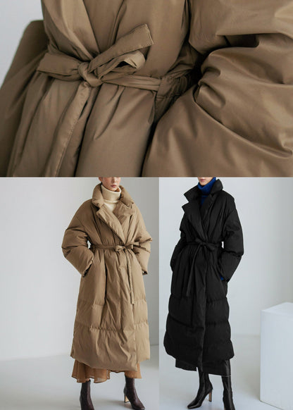 Khaki Stand Collar Pockets Parka Long Sleeve