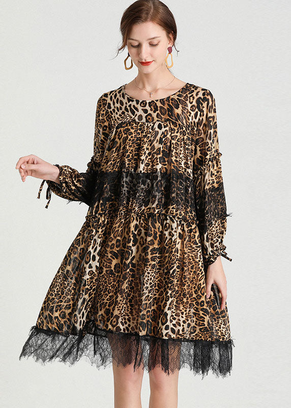 Leopard Patchwork Lace Fall Chiffon Dress