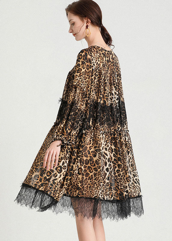 Leopard Patchwork Lace Fall Chiffon Dress