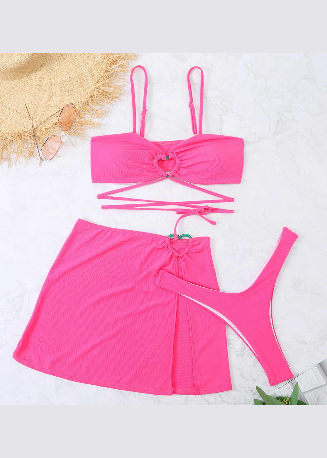 Light Green Hollow Out Lace Up Swimwear Set