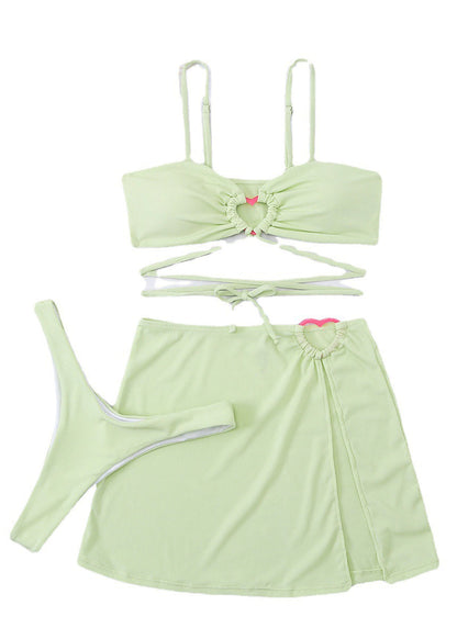 Light Green Hollow Out Lace Up Swimwear Set