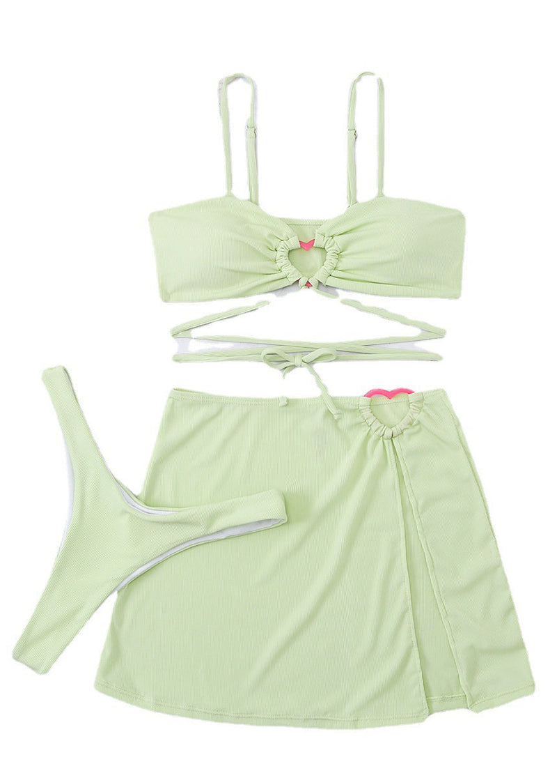 Light Green Hollow Out Lace Up Swimwear Set