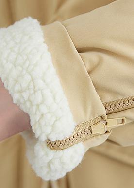 Loose Fitting Mid-length Coats Khaki Square Collar Drawstring Woolen Coats