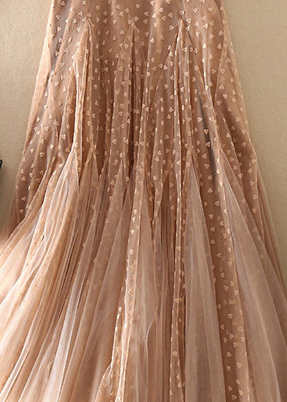 Meat Pink Zip Up Patchwork Tulle Skirt Spring