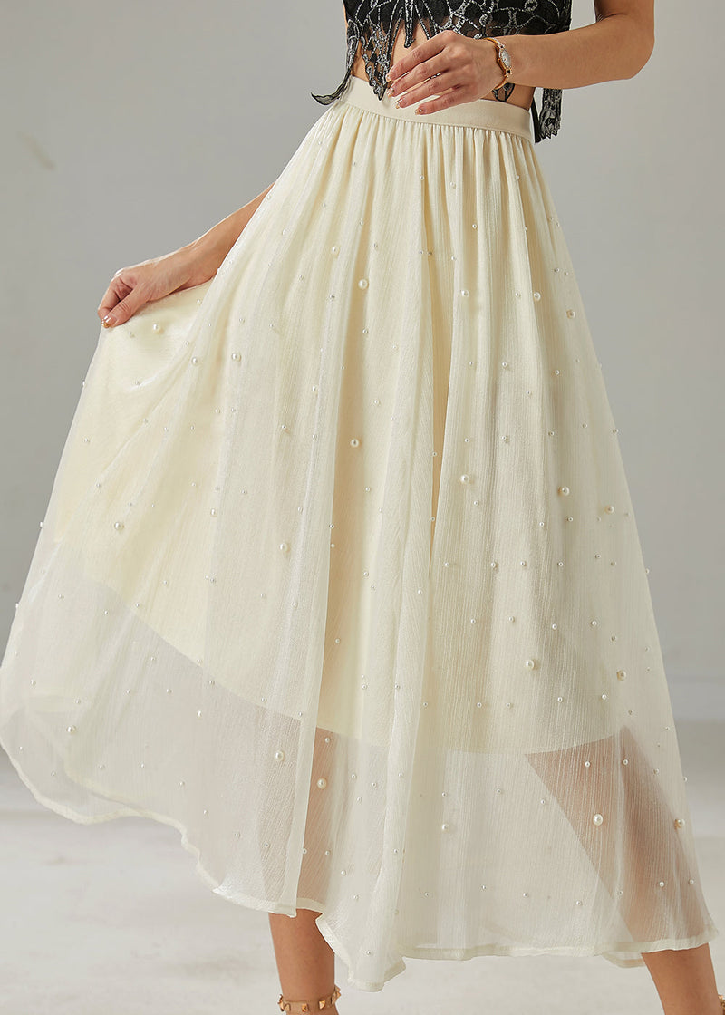 Milk White Nail Bead Tulle Skirt Summer