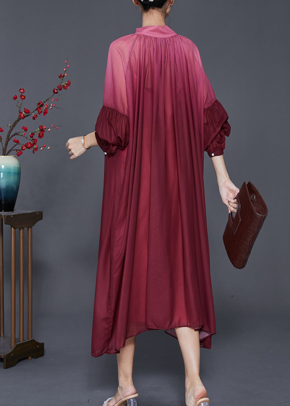 Mulberry Bow Collar Tie Dye Silk Party Dress Spring