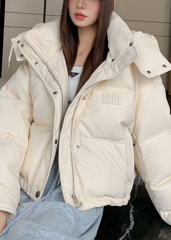 Mulberry Hooded Drawstring Faux Leather Duck Down Jackets Winter
