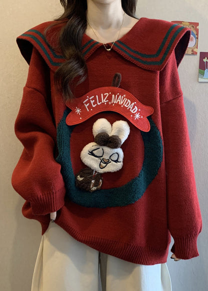 Mulberry Peter Pan Collar Rabbit Knit Pullover Winter
