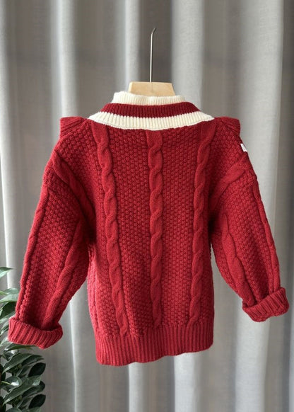 Mulberry Turtleneck Patchwork Fake Two Pieces Cotton Knit Kids Sweater Spring
