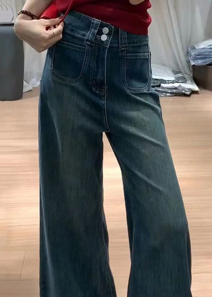 Navy High Waist With Pockets Denim Bell-bottom Trousers Fall