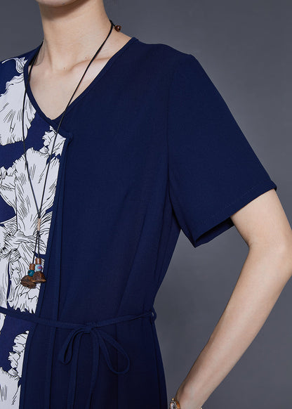 Navy Oversized Patchwork Chiffon Dress Summer
