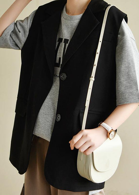 Notched Black Sleeveless Shirt Top