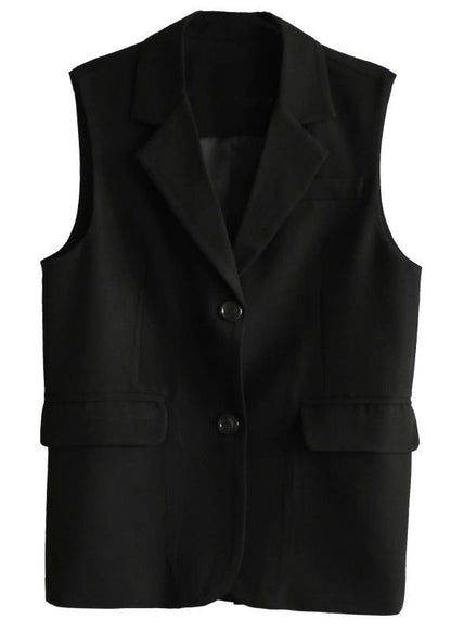 Notched Black Sleeveless Shirt Top