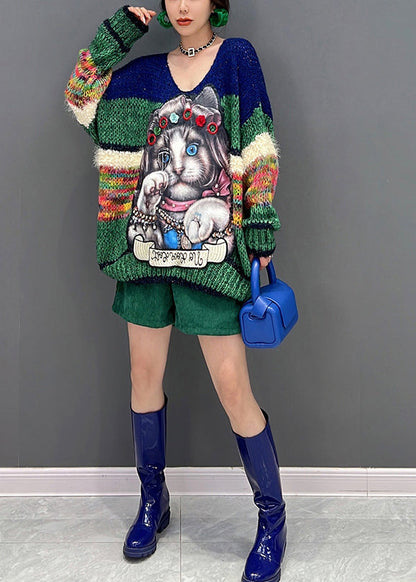 O-neck Animal Print Thick Knit Sweaters Fall