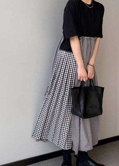Red Print O-neck Asymmetrical Plaid Mosaic Dress
