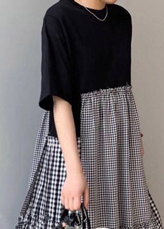 O-neck Asymmetrical Plaid Mosaic Dress