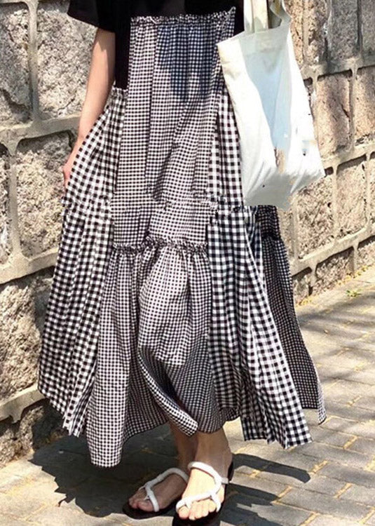Red Print O-neck Asymmetrical Plaid Mosaic Dress
