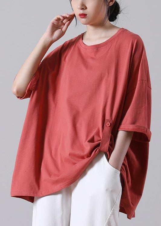 Orange Button Cotton Summer T-shirt