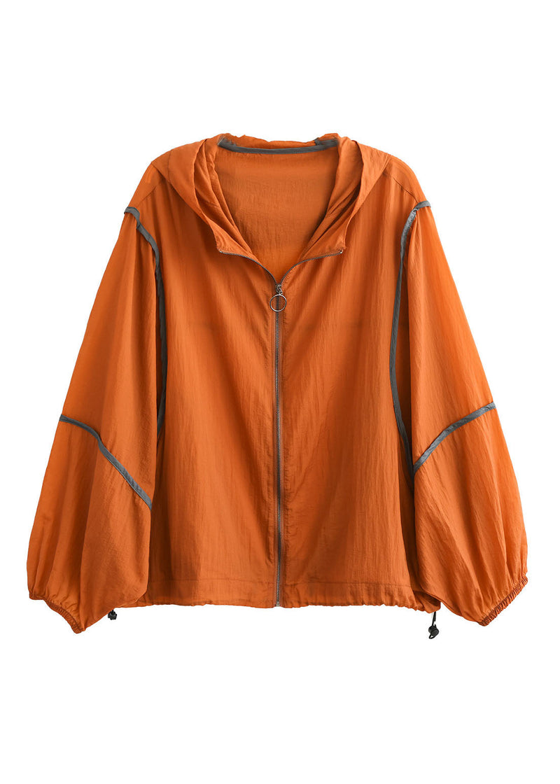 Orange Hooded Patchwork Cotton Coat Long Sleeve