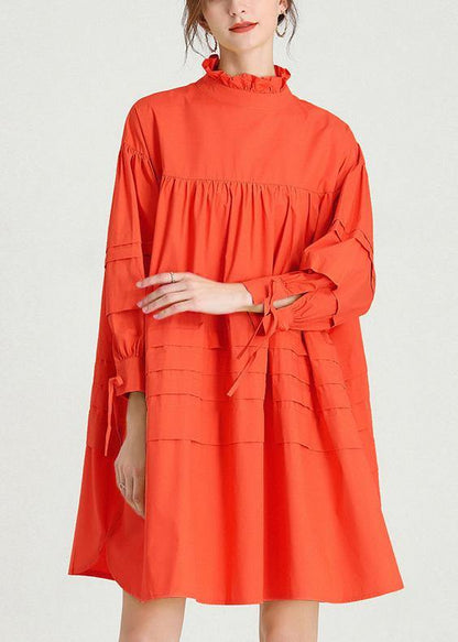 Orange Long Sleeve Spring Cotton Dress
