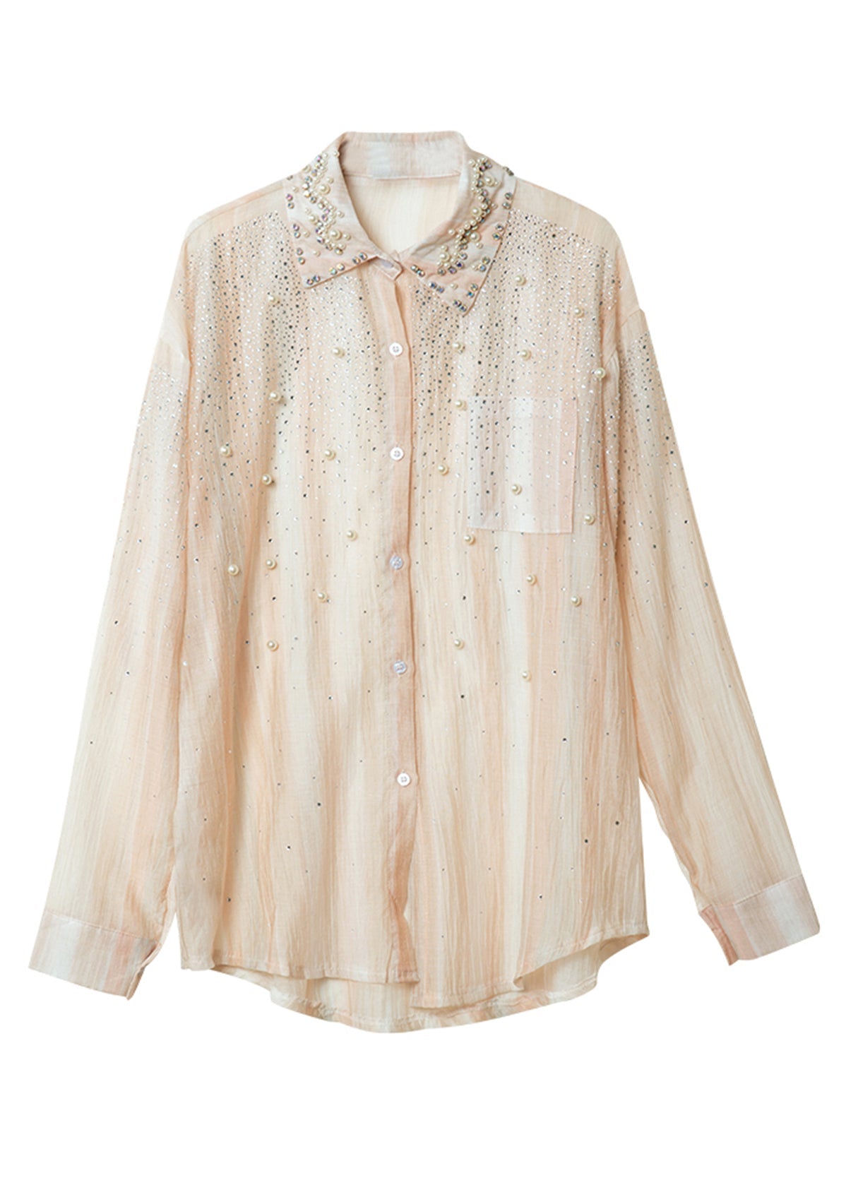 Fashion Orange Peter Pan Collar Nail Bead Zircon Chiffon Shirts Fall