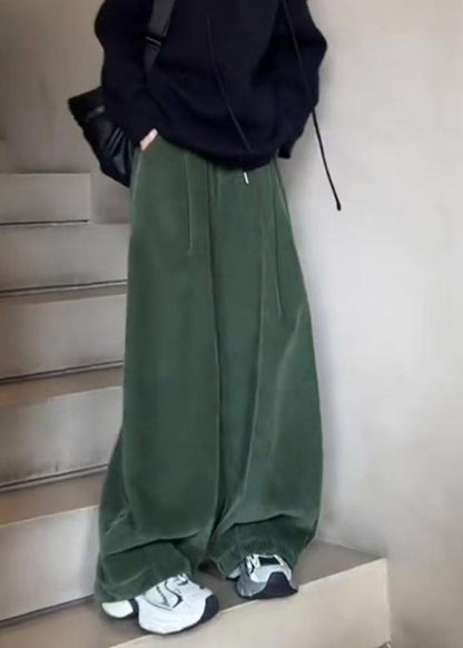 Orange Pockets Elastic Waist Corduroy Pants Spring