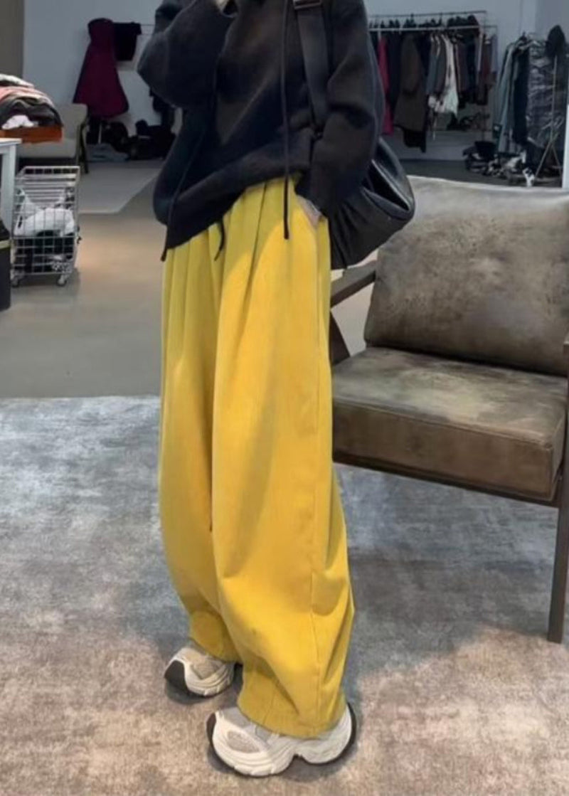 Orange Pockets Elastic Waist Corduroy Pants Spring