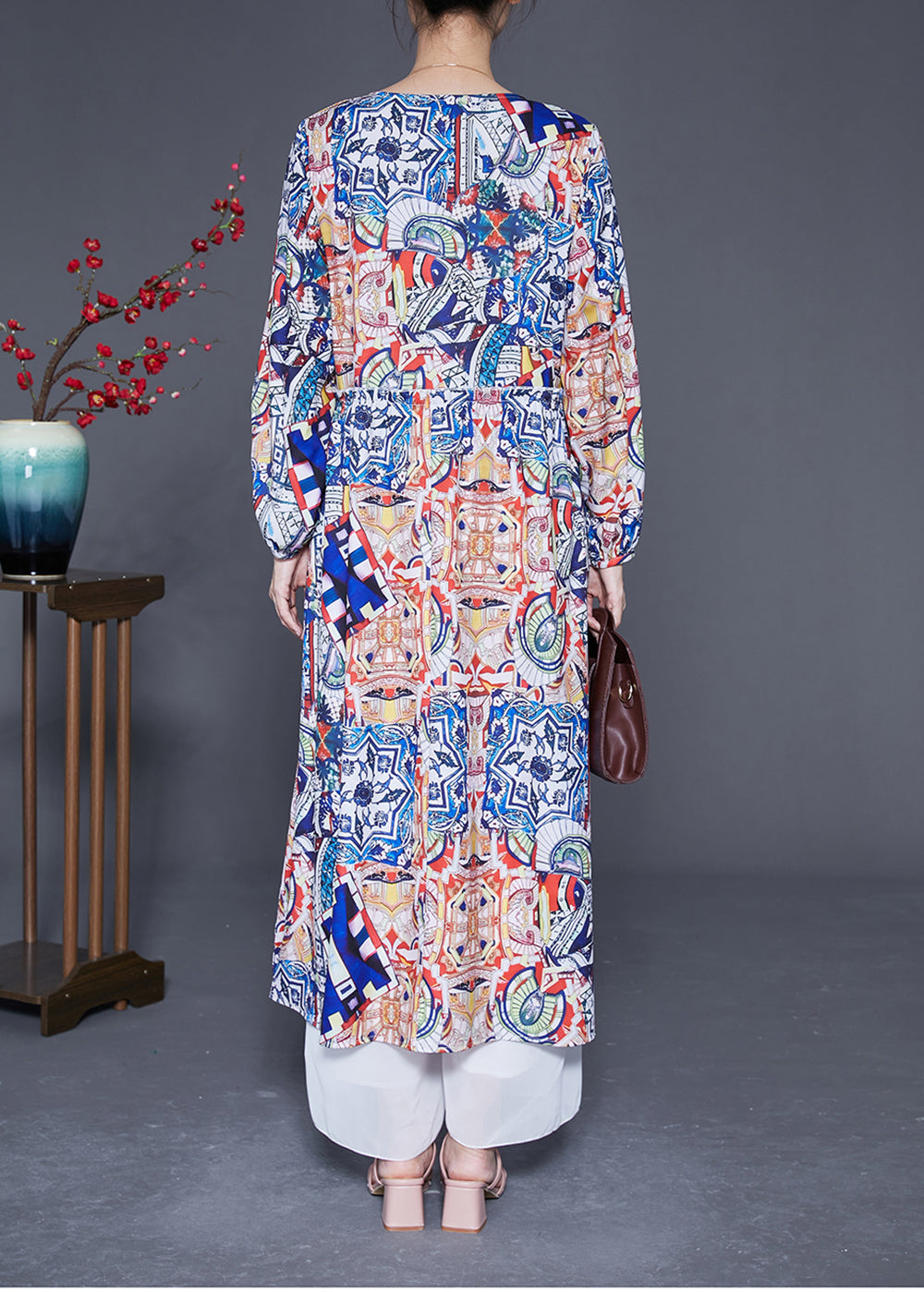 Oversized Print Silk Party Dress Spring