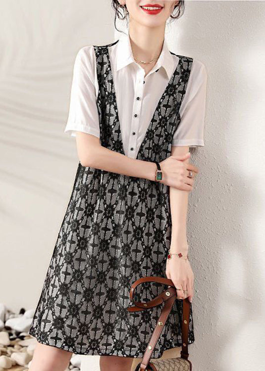 Peter Pan Collar False Two Pieces Cotton Shirts Dresses Summer