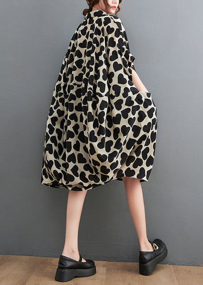Peter Pan Collar Love Print Long Dresses Short Sleeve