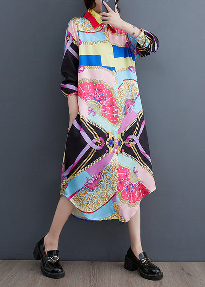Peter Pan Collar Print Button Long Shirts Dress Spring
