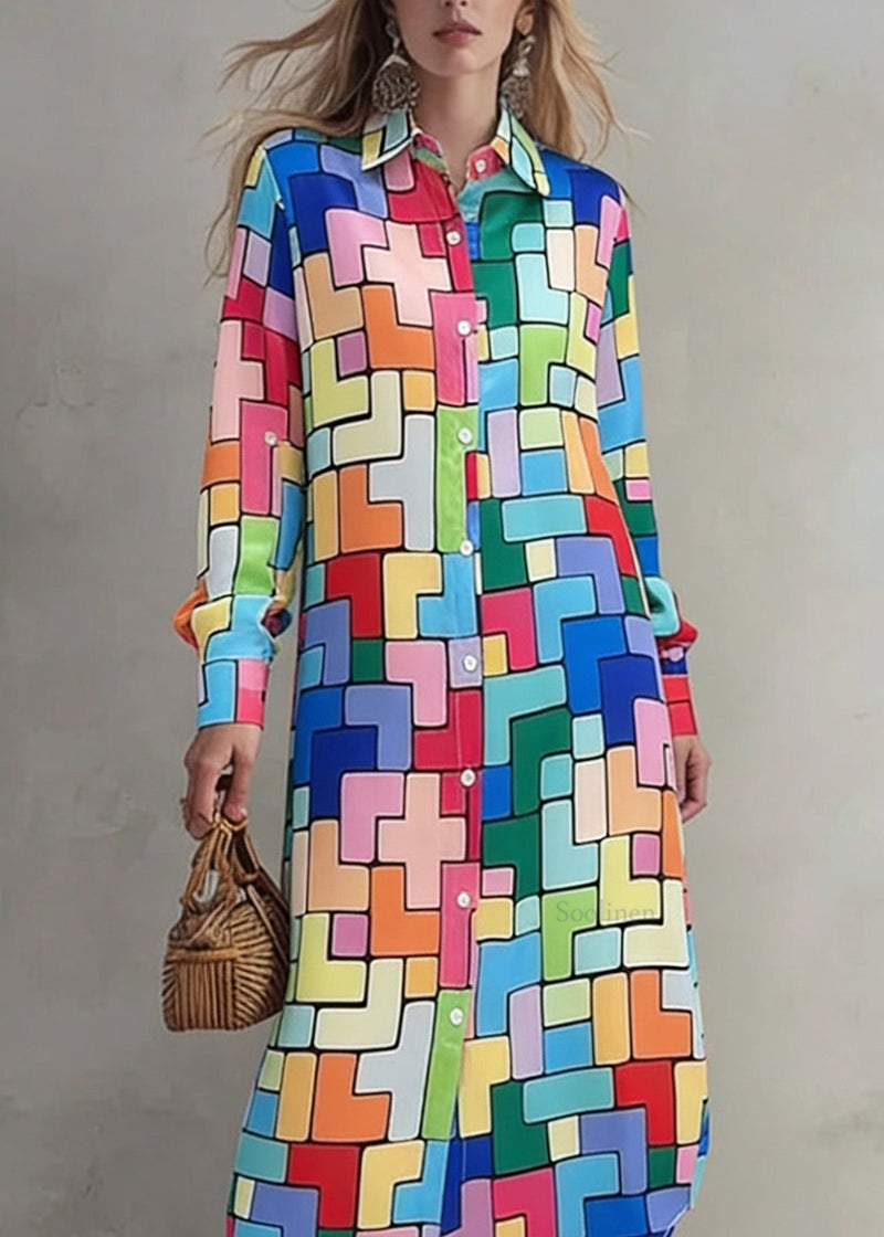 Peter Pan Collar Print Cotton Shirts Dress Spring