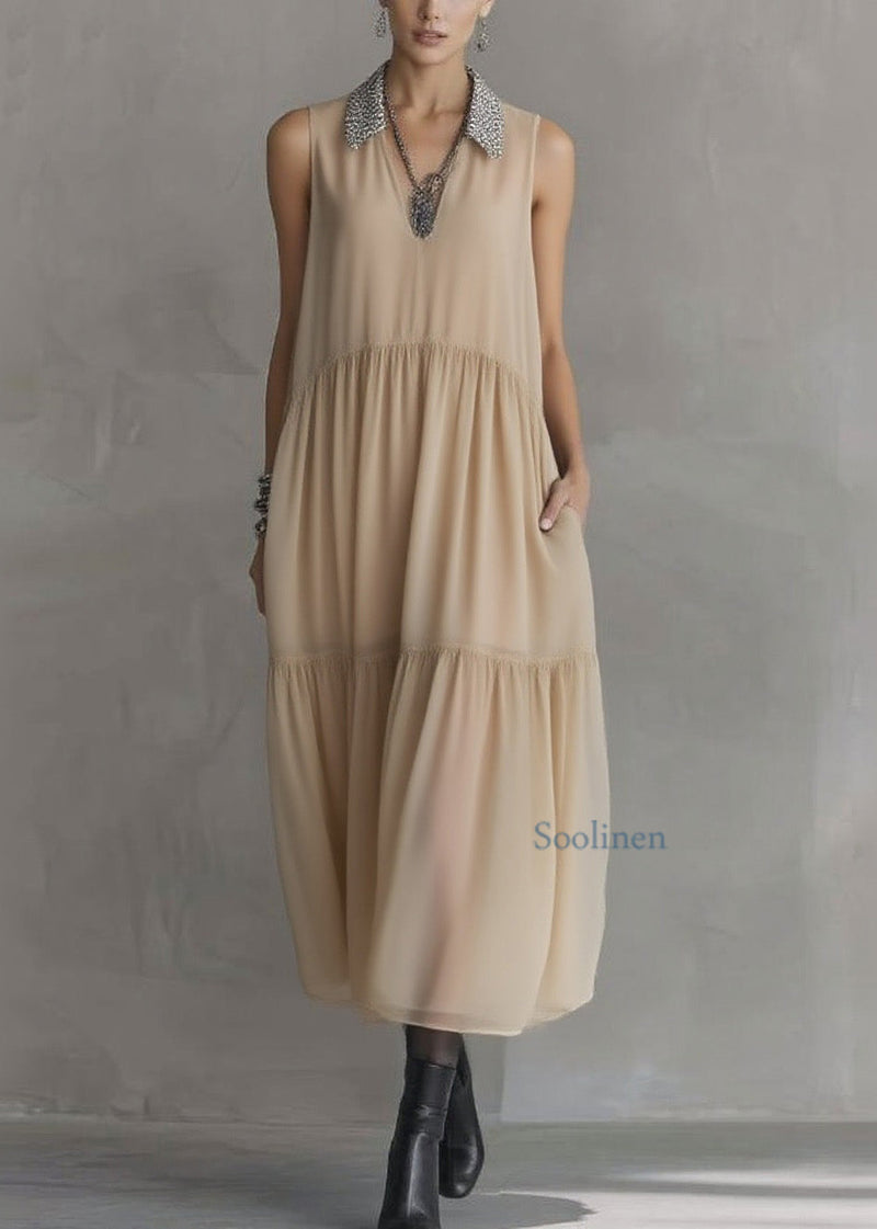 Peter Pan Collar Wrinkled Patchwork Chiffon Dress Sleeveless