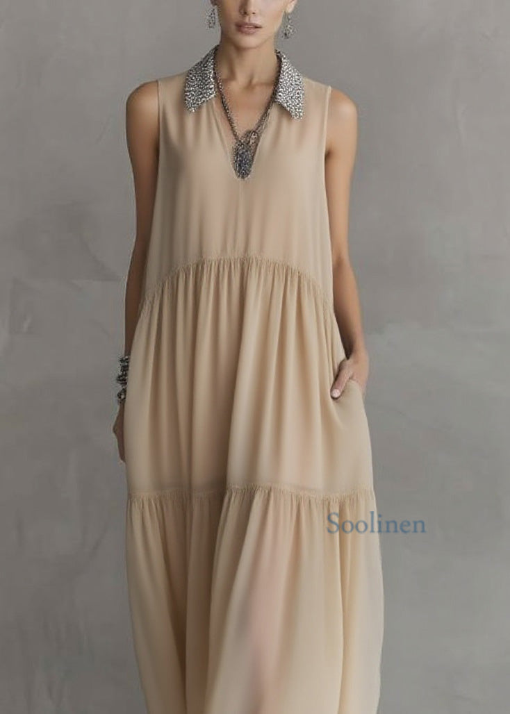 Peter Pan Collar Wrinkled Patchwork Chiffon Dress Sleeveless