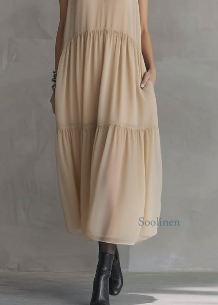 Peter Pan Collar Wrinkled Patchwork Chiffon Dress Sleeveless