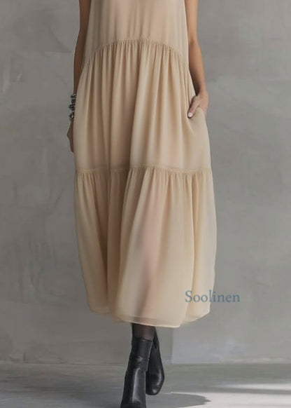 Peter Pan Collar Wrinkled Patchwork Chiffon Dress Sleeveless