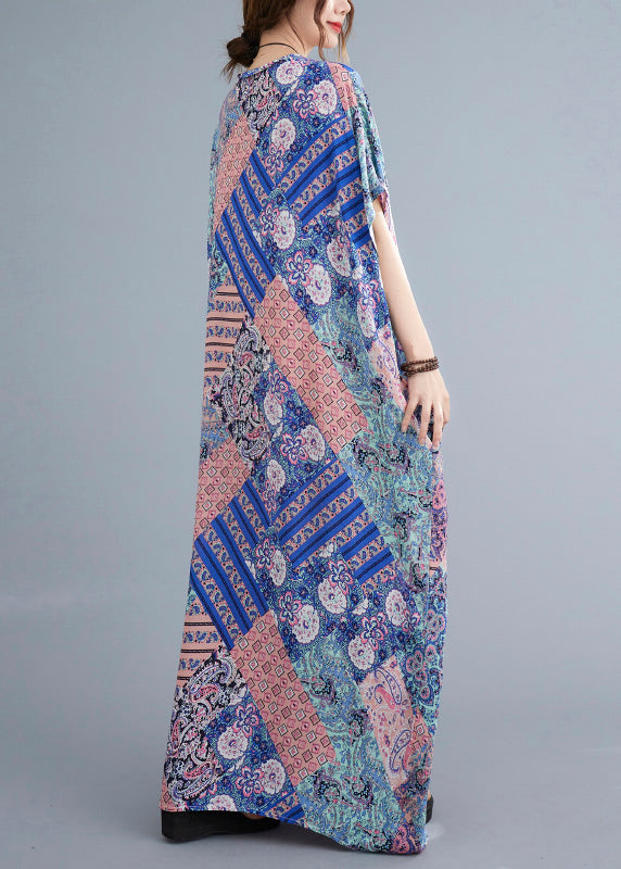 Pink Blue Print Cotton Beach Long Dresses Summer