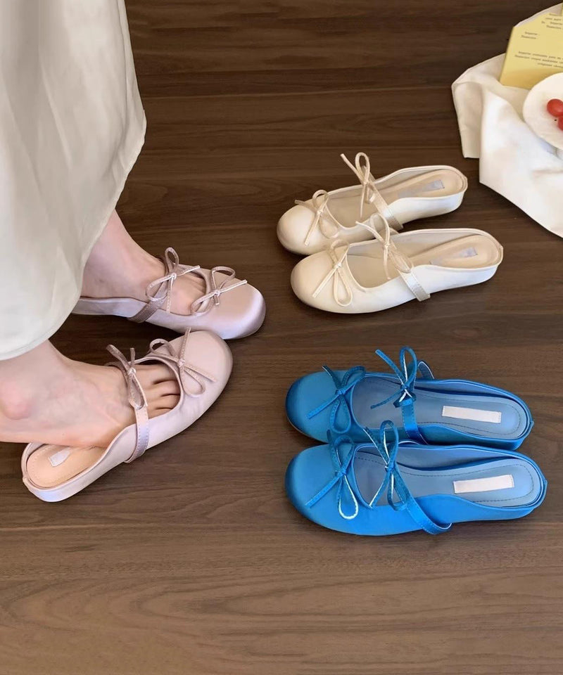 Pink Bow Faux Leather Splicing Slide Sandals