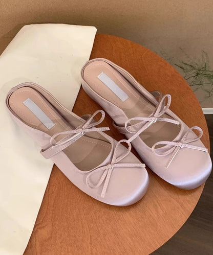 Pink Bow Faux Leather Splicing Slide Sandals