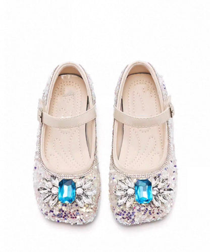 Pink Crystal Buckle Strap Flat Shoes