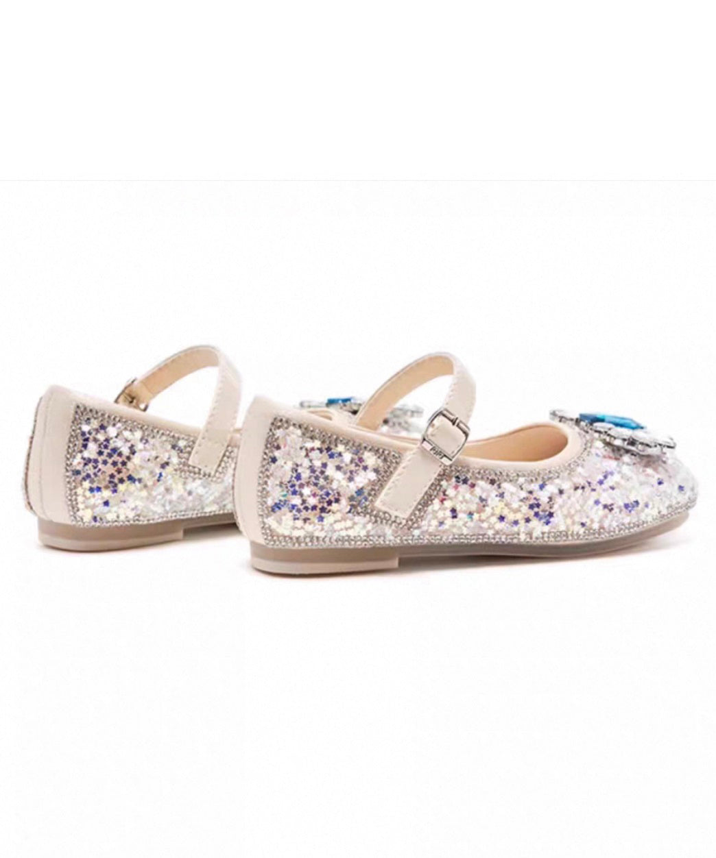 Pink Crystal Buckle Strap Flat Shoes