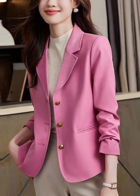 Pink Notched Metal Buttons Jackets Spring