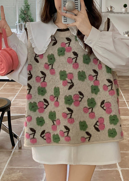 Pink O Neck Jacquard Patchwork Knit Vest Sleeveless
